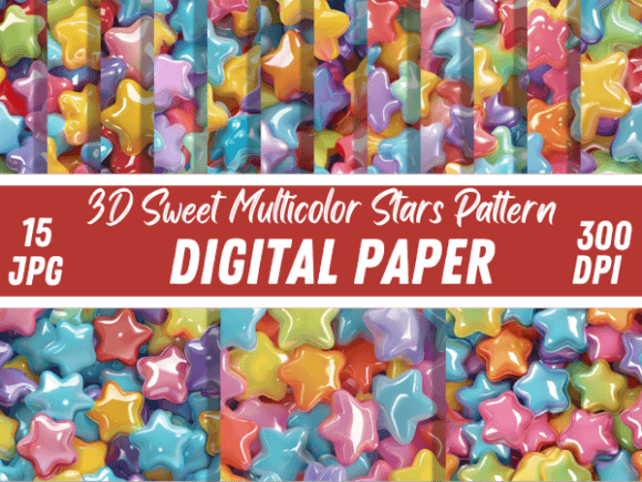 Download 3D Sweet Multicolor Stars Paper Pattern - Multicolor Collection