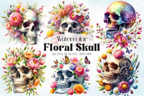 Download Floral Skulls Watercolor Clipart - Skulls Collection