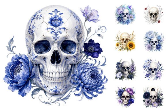 Download Watercolor Floral Skulls Sublimation PNG - Skulls Collection