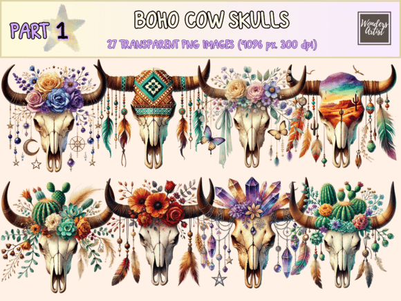 Download Boho Cow Skulls P1 Clipart - Skulls Collection